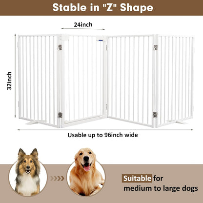 Metal Freestanding Dog Gates,Extra Wide 24", 32" Height Foldable Dog Fence for Indoor & Outdoor, Heavy Duty Freestanding Pet Barrier for Stairs, Doorways, Halls, Kitchen,Yard
