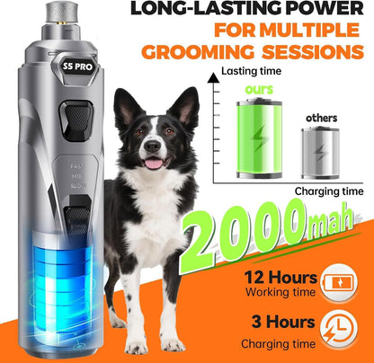 Whisper Quiet Dog Nail Grinder with 4 LED Lights, Safe & Stress-Free for Sensitive Dogs Cats of All Breeds & Sizes, 3 Grinding Bits, 3-Speed, Pet Nail Trimmers, Rechargeable Painless Grooming Kit