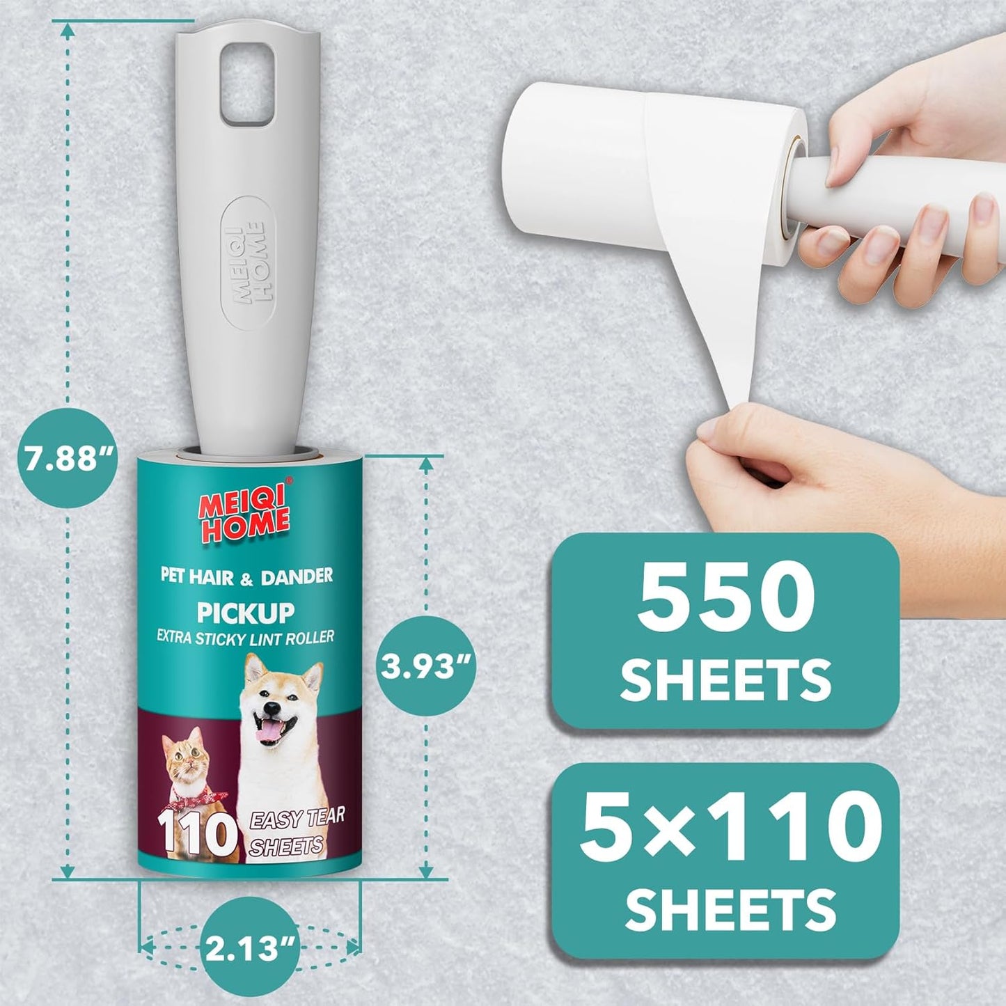 MEIQIHOME Lint Rollers for Pet Hair Extra Sticky, 1110 Sheets Mega Value Set Lint Roller with 5 Upgraded Handles, 10 Rollers Portable Pet Lint Roller for Clothes, Furniture, Dog & Cat Hair Removal