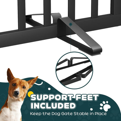 Freestanding Dog Gates Indoor, 3-Panel Pet Gates with 2 Metal Stands and 360° Hinge, 24" H Foldable Dog Gate for Stairs, Doorway, Kitchen, Expands Up to 55" Fully Assembled - Black Walnut