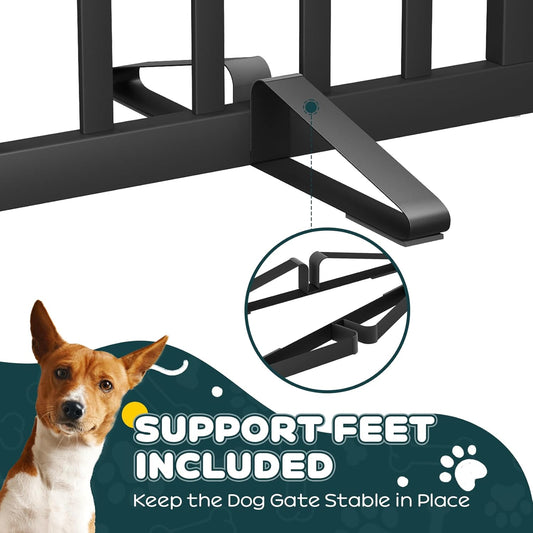 Freestanding Dog Gates Indoor, 3-Panel Pet Gates with 2 Metal Stands and 360° Hinge, 24" H Foldable Dog Gate for Stairs, Doorway, Kitchen, Expands Up to 55" Fully Assembled - Black Walnut