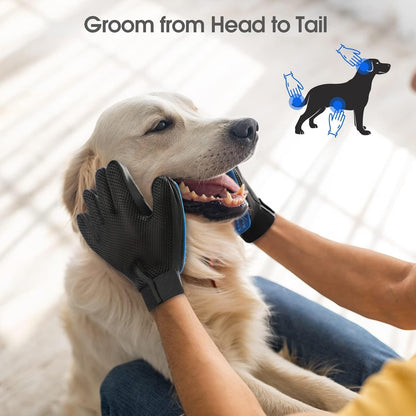Enhanced Pet Grooming Gloves – Gentle Deshedding Brush for Dogs, Cats & Horses with Long or Short Hair – 1 Pair (Blue) for Efficient Hair Removal & Massage