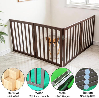 Dog Gate Indoor, Freestanding Dog Fence for The House, Doorways, Hallways,or Stairs,Pet Gate Foldable Wooden,Expandable 24" Height 3 Panels,White