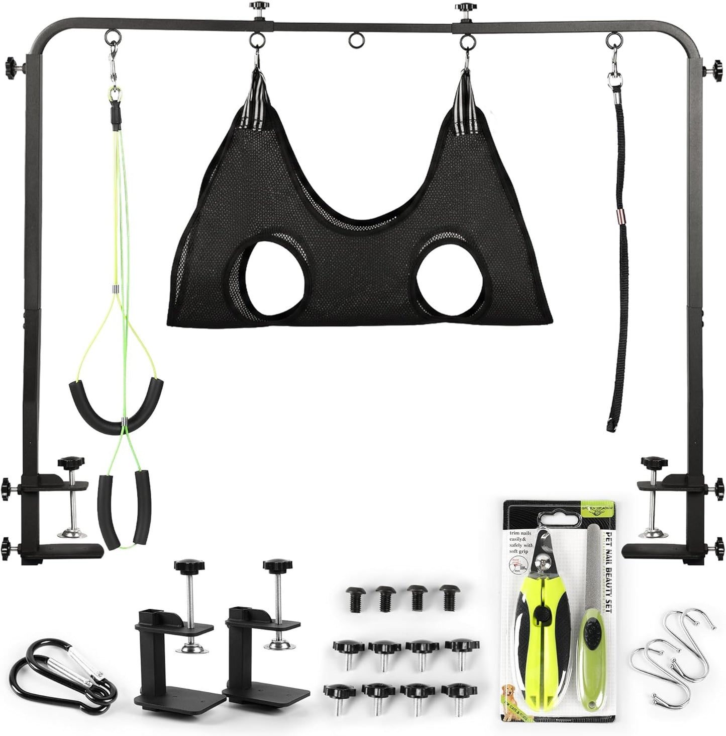Premium Dog Grooming Arm with Clamp & Dog Grooming Hammock - Heavy Duty Grooming Table for Dogs at Home - Nail Clippers for Dogs - Complete Pet Grooming Kit & Dog Harness for Nail Trimming