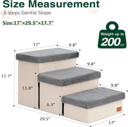 Love's cabin Dog Stairs with Storage 13" H, Foldable Pet Stairs for Small Medium or Large Dogs, Cat Puppy Steps Ramp with Zip up to 150 lbs, Solid Grey, 2 Steps
