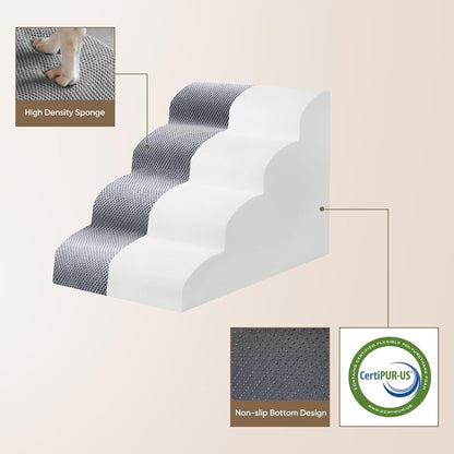 PAWSCRAT Pet Stairs for Dogs 4-Step, 19.6" H Pet Stairs for High Bed, Couch Sofa & Chair, 30D Material Soft Foam Dog Steps with Non-Slip Bottom Surface Removable Washable Cover, Grey