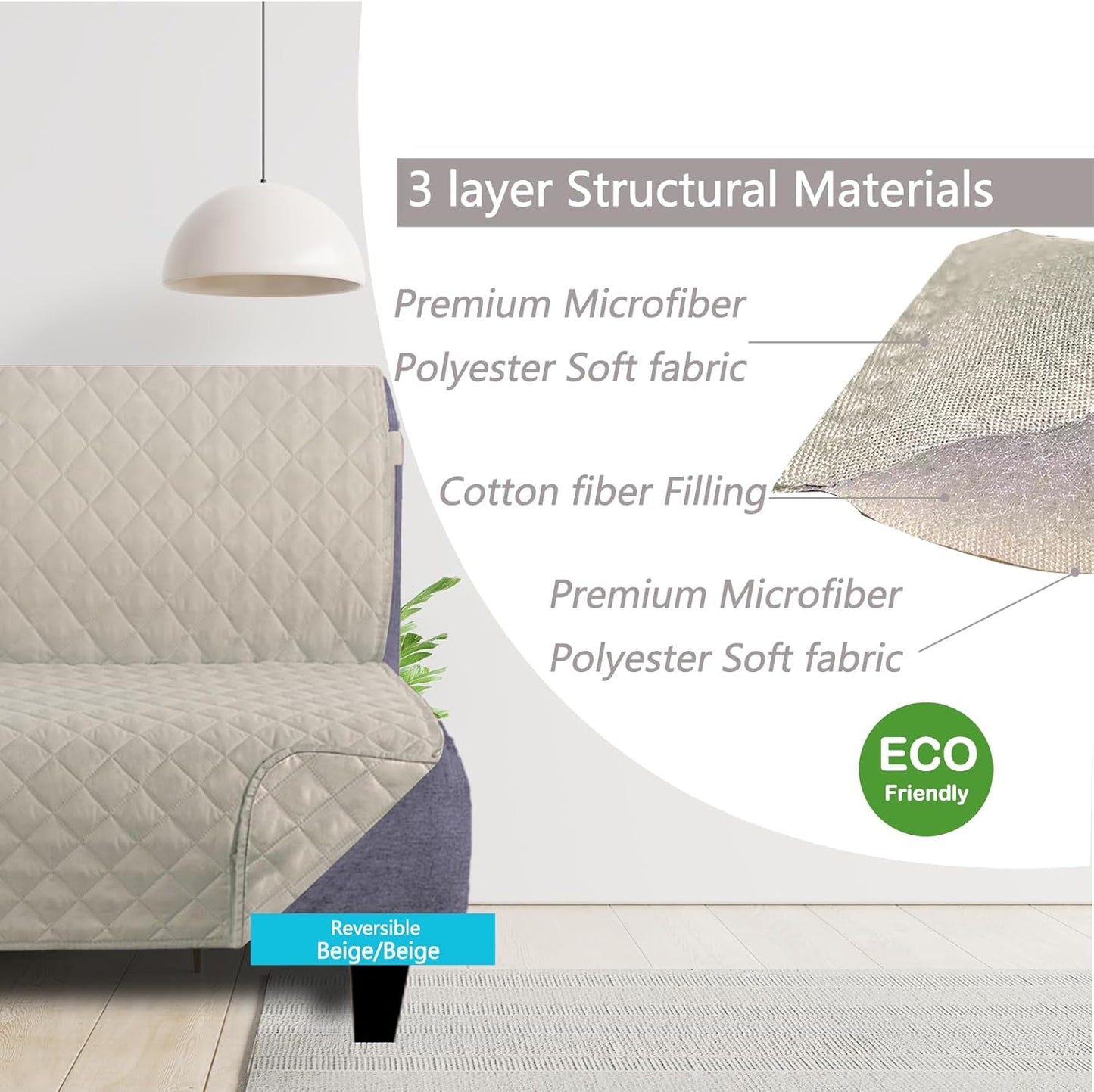 U-NICE HOME Reversible Sofa Cover Washable Couch Cover for Dogs Friendly with Elastic Straps Water Repellent Furniture Protector for 3 Cushion Couch (Sofa, Coffee/Beige) - Colors A