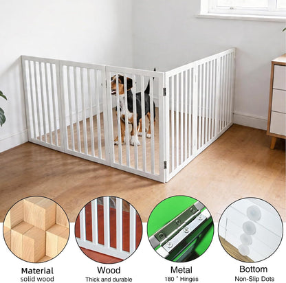 Dog Gate Indoor, Freestanding Dog Fence for The House, Doorways, Hallways,or Stairs,Pet Gate Foldable Wooden,Expandable 24" Height 3 Panels,White