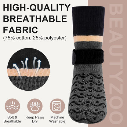 BEAUTYZOO Dog Socks to Prevent Licking Paws -Dog Shoes for Hot Pavement & Hardwood Floors Anti Slip, Traction Control Boots & Paw Protectors with Double Side Grips for Small Medium Large Senior Dogs