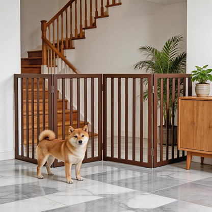 Dog Gate Indoor, Freestanding Dog Fence for The House, Doorways, Hallways,or Stairs,Pet Gate Foldable Wooden,Expandable 24" Height 3 Panels,White