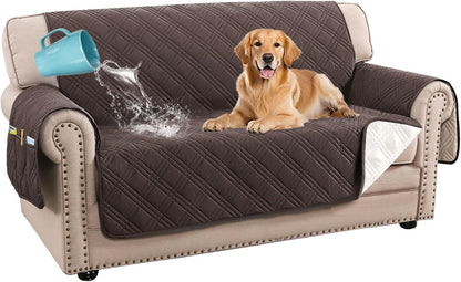 H.VERSAILTEX 100% Waterproof Slipcovers for Couches and Sofas Modern Pet Couch Cover Thick Soft Furniture Protector with Elastic Straps(Sofa, Lily Pad/Beige)