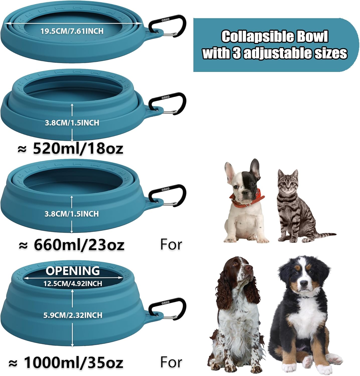 OHMO Spill Proof Collapsible Dog Water Bowl 24oz for Cars, No Splash Portable Bowls for Dog Travel, Dishwasher Safe, Pet Essentials for Road Trips, Cat Travel Accessories