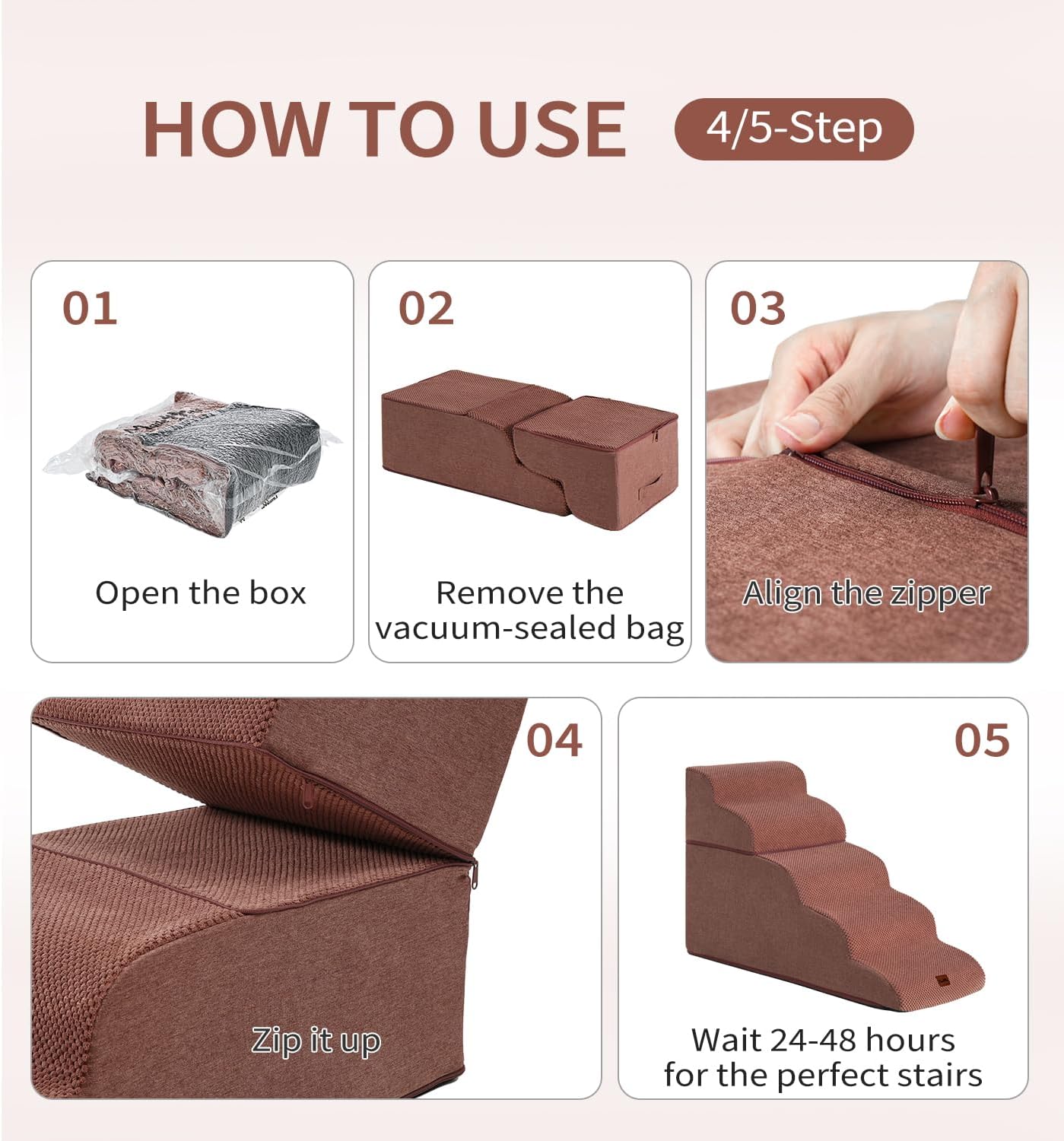 Made4Pets Dog Stairs Ramp for Small Dogs 15.7" H, 3-Step Dog Steps for Bed Couch Sofa and Chair, 35D Foam Pet Steps for Small Dogs and Cats, Non-Slip Bottom Pet Stairs, Grey
