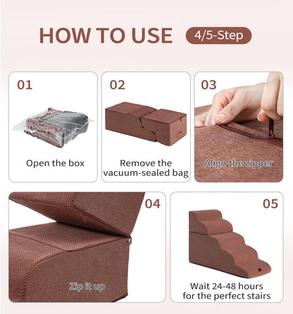 Made4Pets Dog Stairs Ramp for Small Dogs 15.7" H, 3-Step Dog Steps for Bed Couch Sofa and Chair, 35D Foam Pet Steps for Small Dogs and Cats, Non-Slip Bottom Pet Stairs, Grey