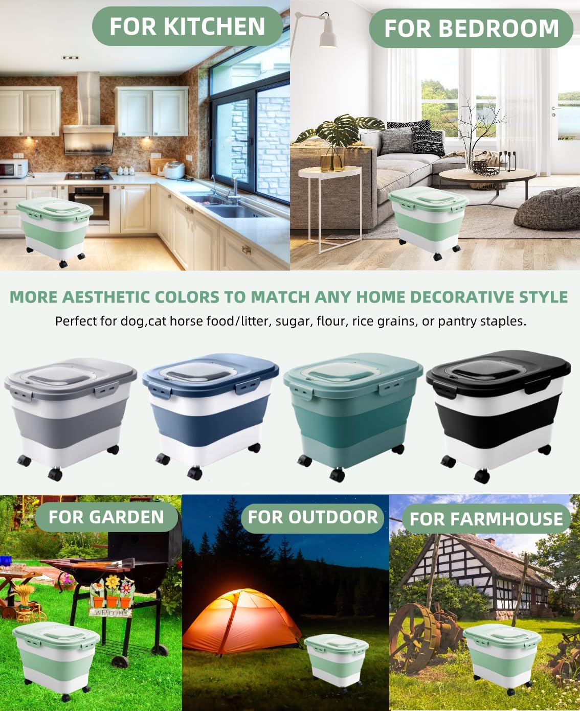 20-23 Lbs Dog Food Storage Container - Collapsible Dog Food Container with Attachable Casters and Scoop,Travel Silicone Bowl, Pet Food Storage Containers to Keep Dry Food Fresh,Easy to Move