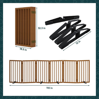 Freestanding Dog Gates Indoor, 3-Panel Pet Gates with 2 Metal Stands and 360° Hinge, 24" H Foldable Dog Gate for Stairs, Doorway, Kitchen, Expands Up to 55" Fully Assembled - Black Walnut