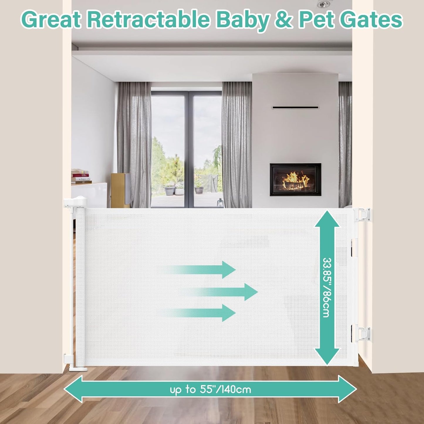 Upgrade 120 inch Retractable Baby Gates, EZIGO Extra Wide Baby Gate for Large Opening Extra Long Mesh Gate for Kids or Pet Dog Gate Child Safety Gate for Stairs Hallways Doorway Indoor Outdoor, Gray