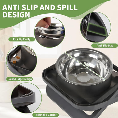 Elevated Dog Bowls, Stainless Steel Raised Dog Bowl with No Spill Dogs Food & Water Bowl for Small Medium Breed, Neater Dogs Feeding Station Non-Slip Water Bowls Set of 2 with Stand for Pet