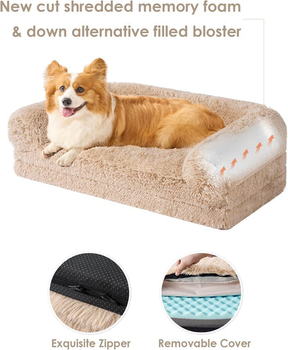 EHEYCIGA Foldable XXL Dog Bed for Large Sized Dog, 54"x38"x7.5" Faux Fur Fluffy Pet Couch Bed, Orthopedic Calming Memory Foam Big Pet Bed, Washable Pet Sofa Bed with Non-Slip Bottom, Dark Grey