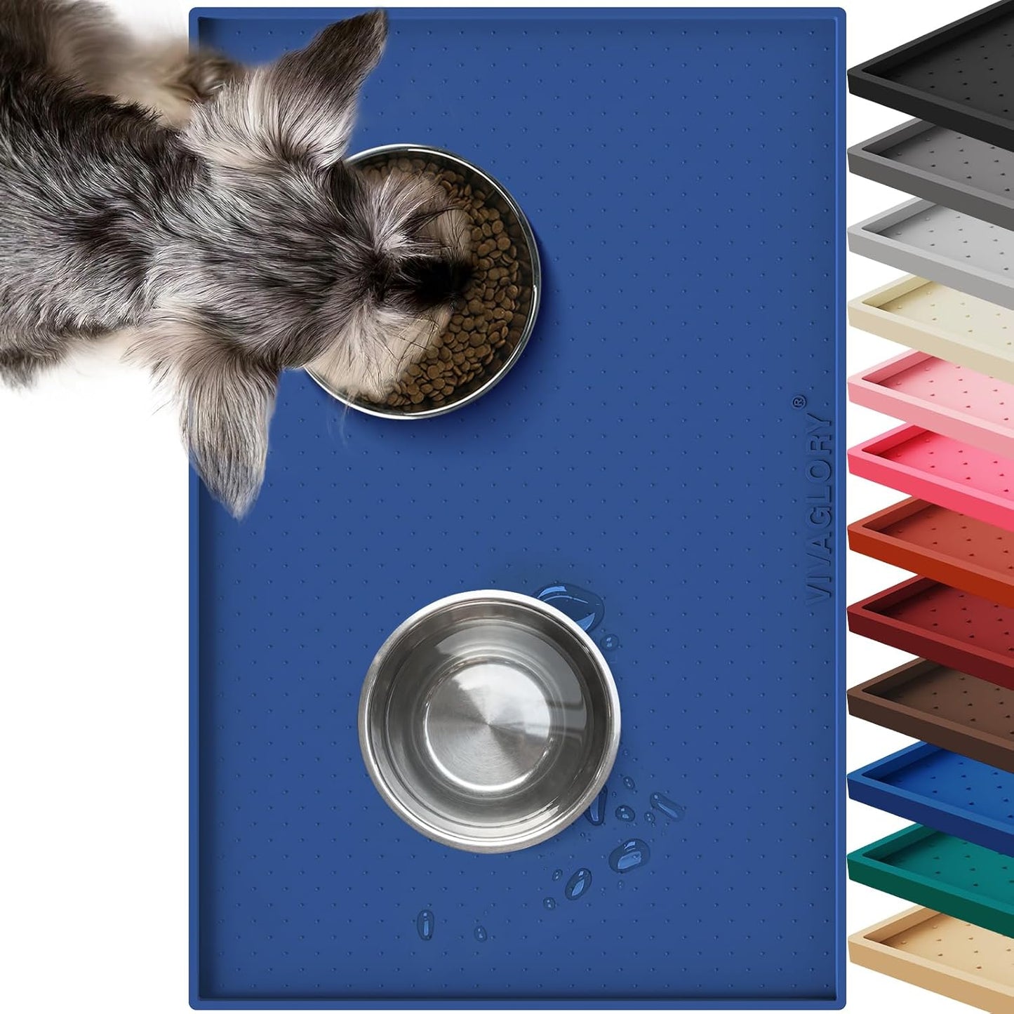 VIVAGLORY Dog Bowl Mat Grippymat Pet Food Mat, Waterproof Washable Nonslip Silicone for Pet & Cat, Food and Water Placemat with Lip & Raised Edges for Indoor Floor, S, Grey