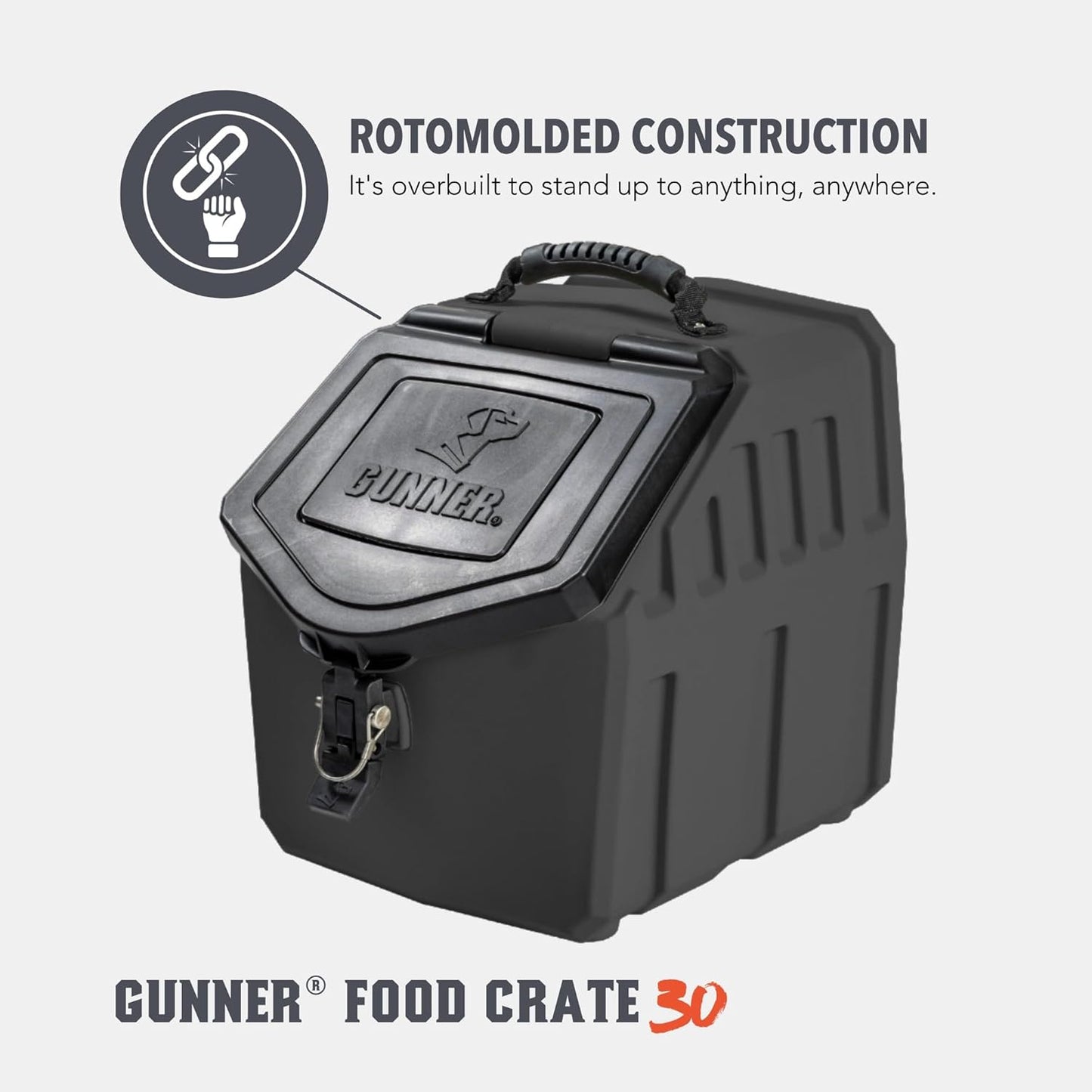 GUNNER 50 lbs Dog Food Storage Container - Waterproof & Airtight Pet Food Bin - Multi-Purpose Container for Dry Food, Corn, Chicken Feed, Treats, Bird Seed, & More - Gunmetal