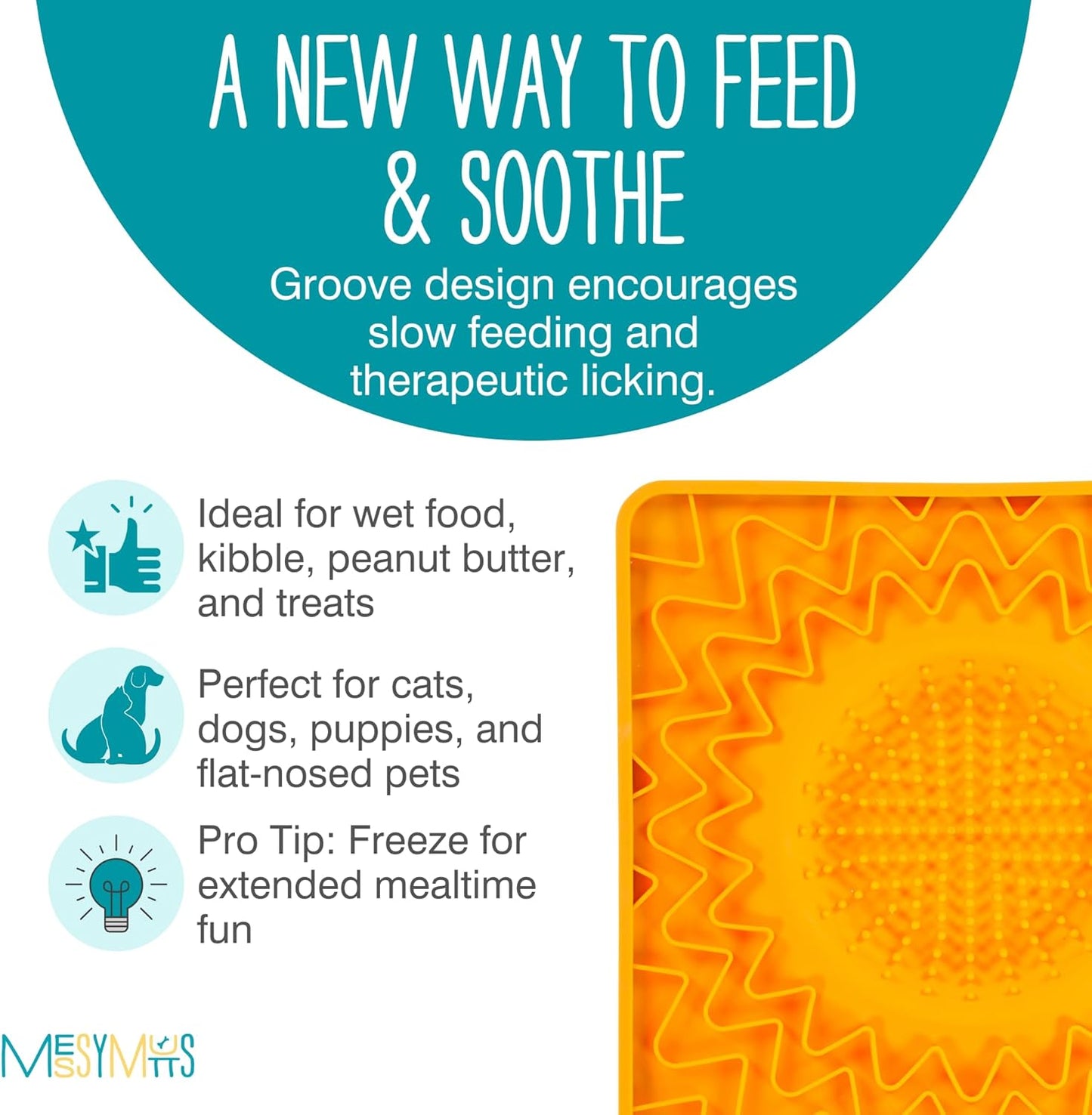 Messy Mutts Silicone Therapeutic Licking Bowl Mat | 10" x 10" | Slow Feeder Mat for Boredom & Anxiety | Lick Pad for Dogs & Cats (Blue)