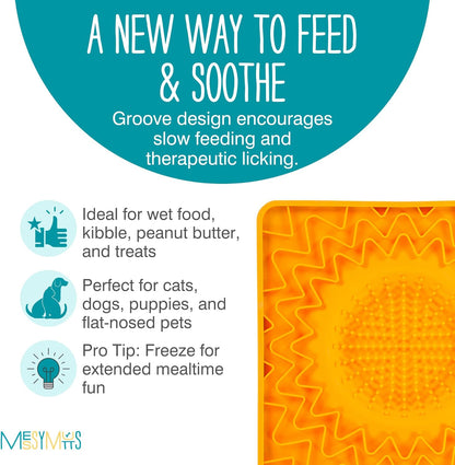 Messy Mutts Silicone Therapeutic Licking Bowl Mat | 10" x 10" | Slow Feeder Mat for Boredom & Anxiety | Lick Pad for Dogs & Cats (Blue)
