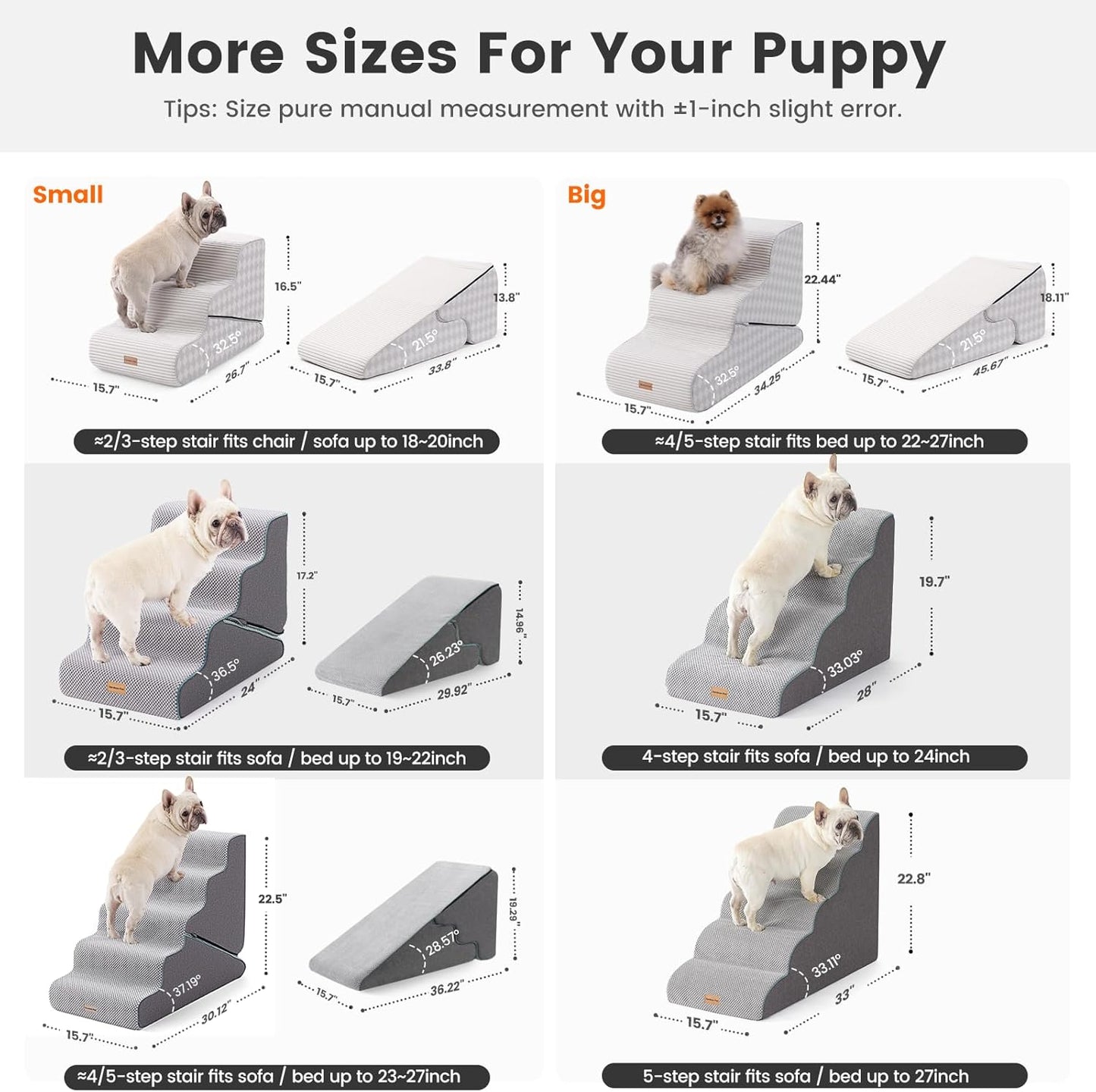 Gardner Pet 4-Step Dog Stairs for Small Dogs 18.5" H, Curved 4-Step Pet Stairs, Dog Steps for High Bed (18-20 in), Couch with Durable Non-Slip Waterproof Fabric Cover and CertiPUR-US Certified Foam