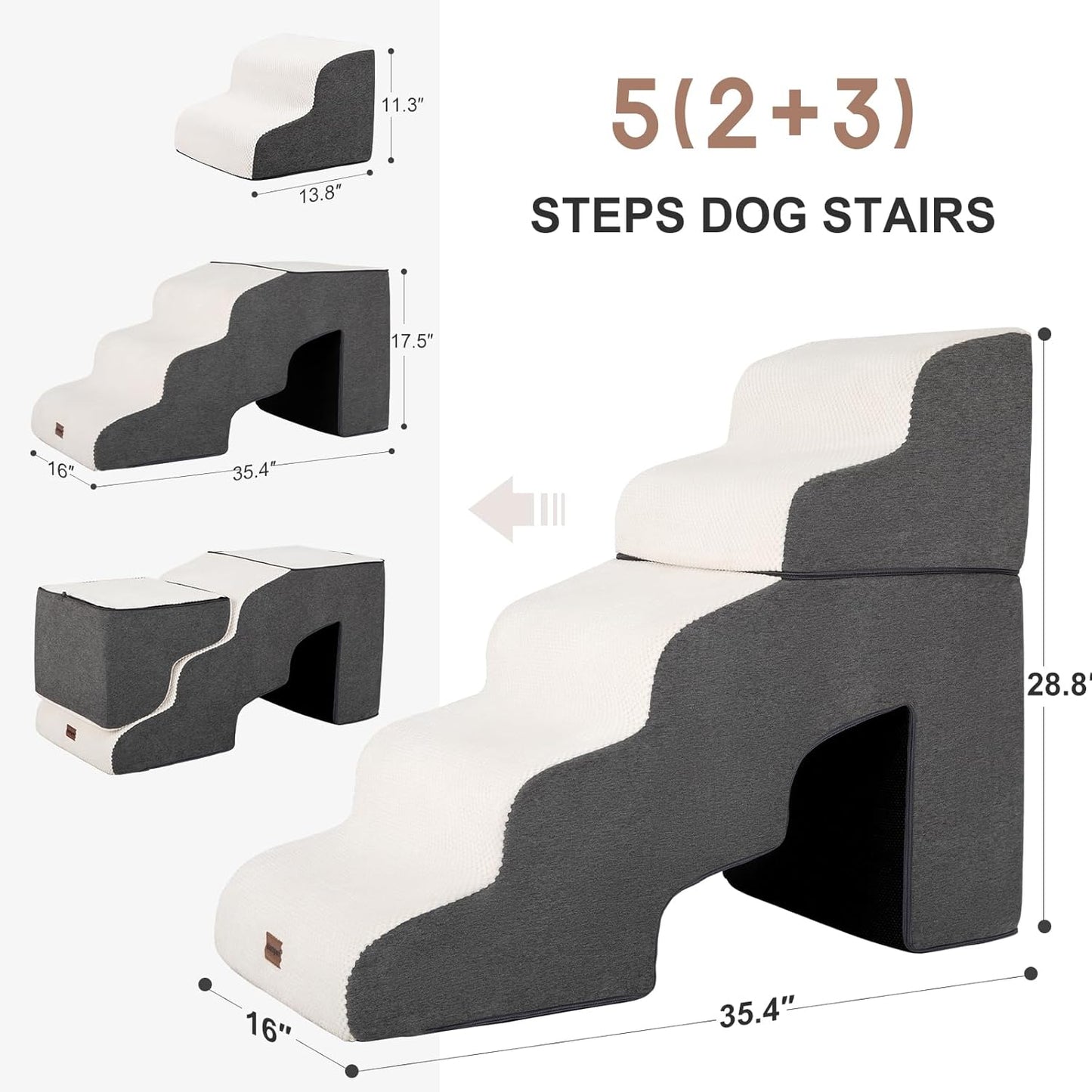 Garnpet Dog Stairs for High Beds, 4-Step Dog Steps for Small Dogs and Cats, Foldable Pet Stairs for High Bed Climbing, Non-Slip Balanced Pet Step Indoor, Dark Grey