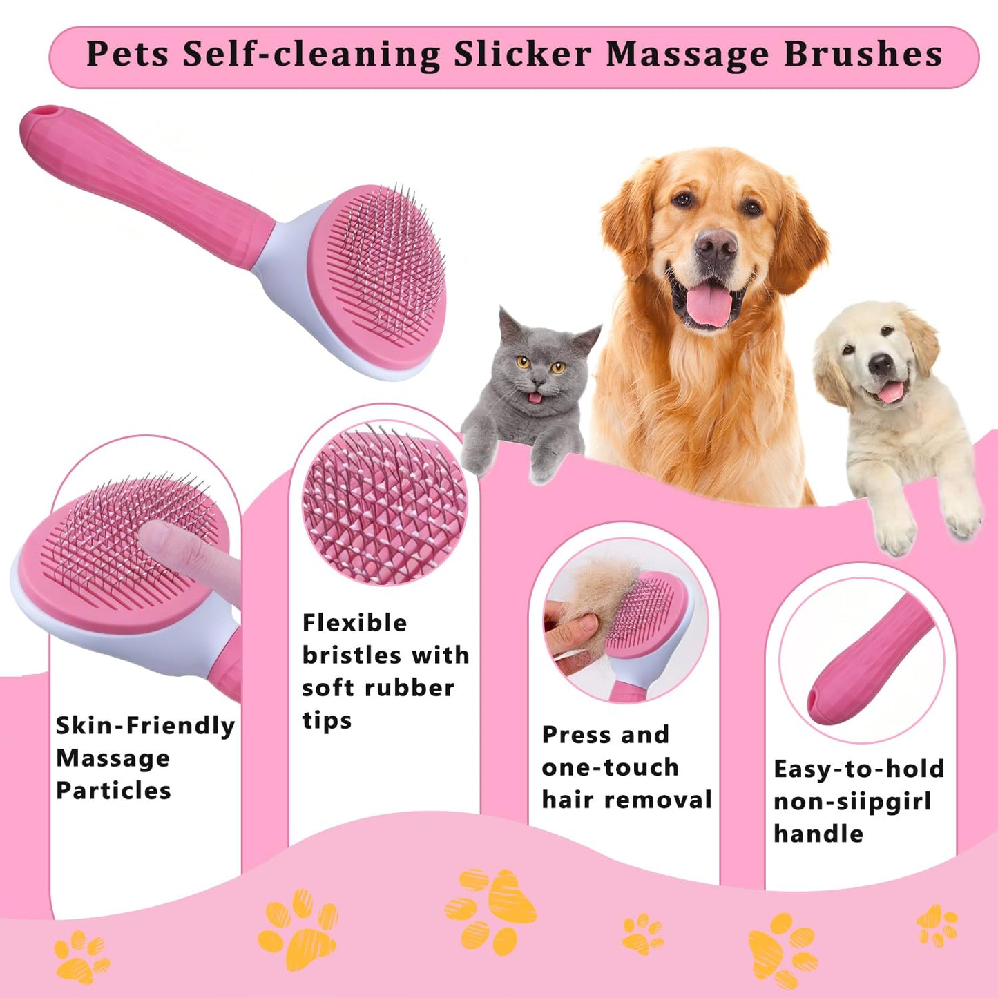 7PCS Dog Grooming Brush Kit for Shedding and Matted Fur, Self-Cleaning Slicker Brush with Undercoat Rake, Flea Comb for Long-Haired Pets, Blue