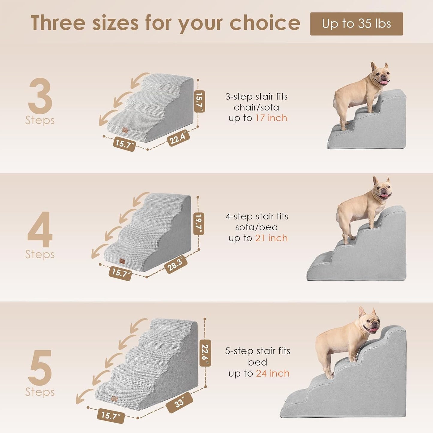 EHEYCIGA Curved Dog Stairs Ramp for High Beds 19.7" H, 4-Step Dog Steps for Small Dogs and Cats, Pet Stairs for High Bed Climbing, Non-Slip Balanced Pet Step Indoor, Grey