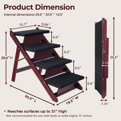 BRIKY Wooden Dog Stairs/Steps 19.5”H - Foldable 3 Steps Dog Steps for High Bed Couch Cars, Non-Slip Pet Stairs for Small Large Medium Dogs and Cats, No Assembly Required