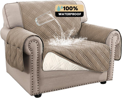 PrinceDeco 100% Waterproof Couch Cover for 3 Cushion Couch Sofa Pet Friendly Non-Slip Couch Cover for Dogs Washable Water Resistant Furniture Protector with Elastic Straps(Sofa 68", French Oak)