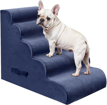 PAWSCRAT Pet Stairs for Dogs 4-Step, 19.6" H Pet Stairs for High Bed, Couch Sofa & Chair, 30D Material Soft Foam Dog Steps with Non-Slip Bottom Surface Removable Washable Cover, Grey