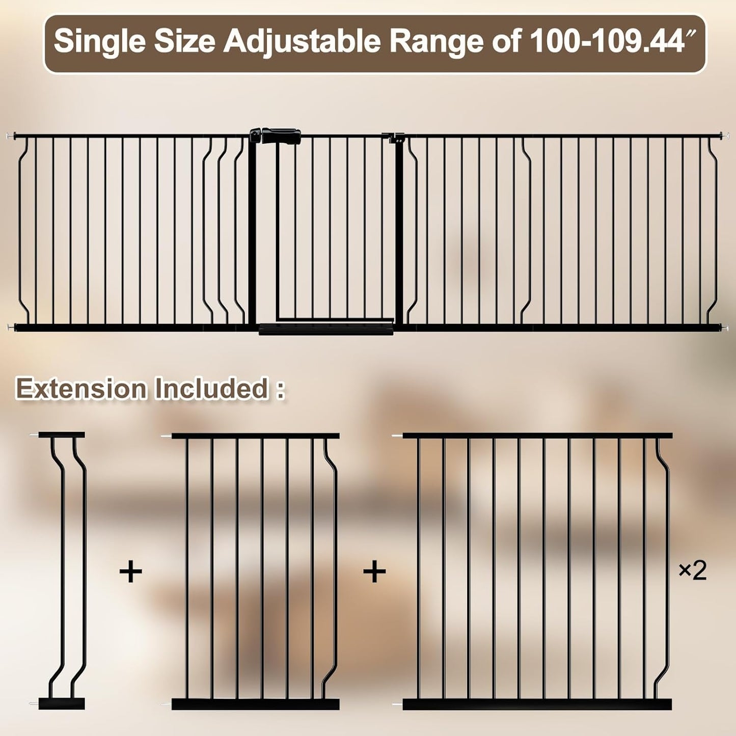 WAOWAO Baby Gate 71.65-85.03" Extra Wide Pressure Mounted Walk Through Swing Auto Close Safety Metal Black Toddler Kids Child Dog Pet Puppy for Stairs,Doorways,Kitchen