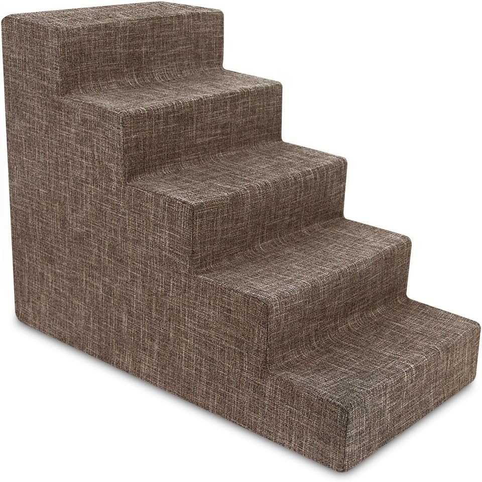 Best Pet Supplies Dog Stairs & Steps - Foam Steps for Small Dogs & Cats, Non-Slip Indoor Balanced Pet Step Support, Dog Ramp, No Assembly, Ash Gray Linen, 2-Step (12-inch Height)