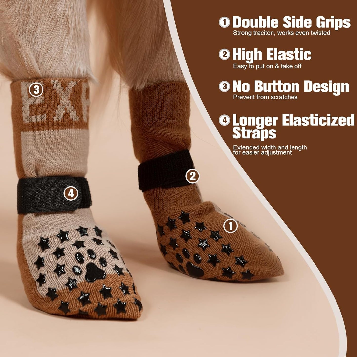 EXPAWLORER Anti Slip Dog Socks to Prevent Licking Paws, Dog Shoes for Hot Pavement Walk, Dog Booties for Hardwood Floors, Dog Boots & Paw Protectors with Grippers for Small Medium Large Senior Dogs M