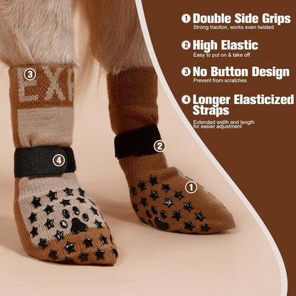 EXPAWLORER Anti Slip Dog Socks to Prevent Licking Paws, Dog Shoes for Hot Pavement Walk, Dog Booties for Hardwood Floors, Dog Boots & Paw Protectors with Grippers for Small Medium Large Senior Dogs M