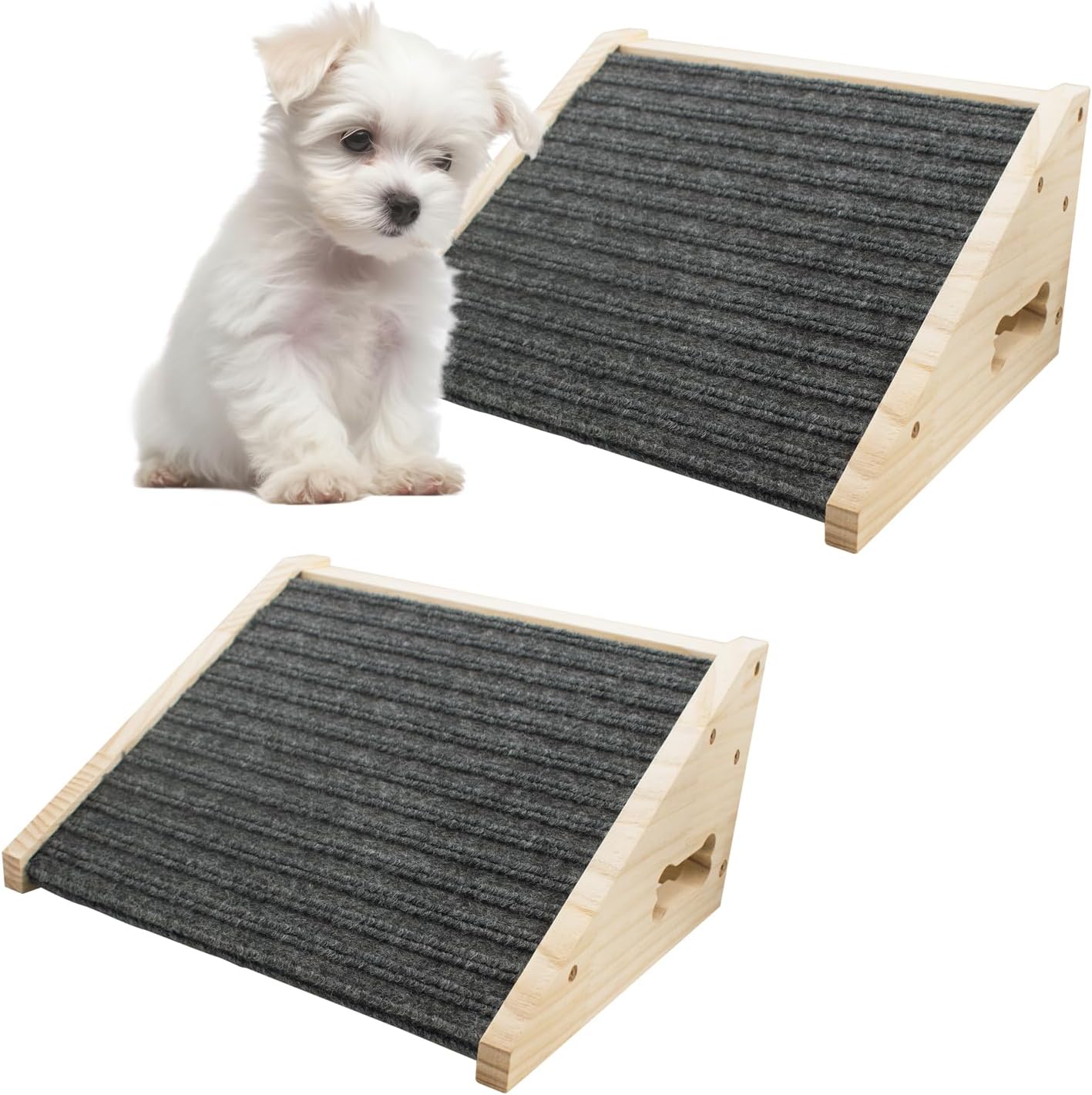 Dog Ramp for Stairs, Wooden Low-Angled Pet Ramps with Anti-Slip Carpet Surface, Step and Stair Assist for Small Dog & Cats, Injured & Aged Pets (1 Pack)