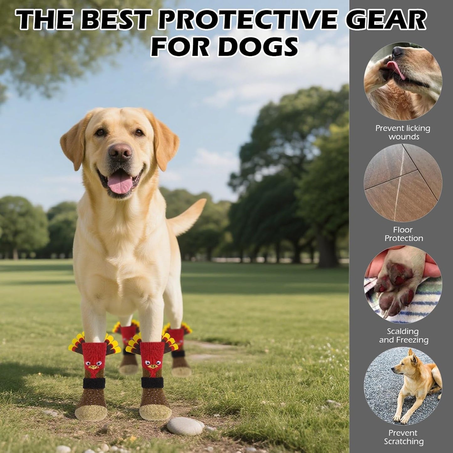 EXPAWLORER Anti Slip Dog Socks to Prevent Licking Paws, Dog Shoes for Hot Pavement, Dog Booties for Small Medium Large Senior Dogs, Traction Control Boots & Paw Protectors for Hardwood Floors