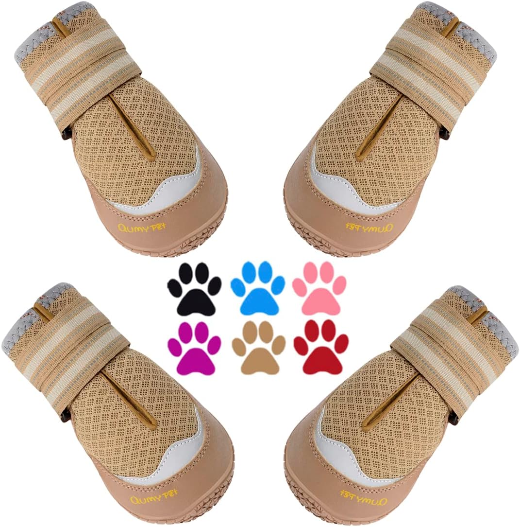 QUMY 4PCS Dog Boots for Large Dogs, Medium Dog Shoes & Paw Protectors for Hot Pavement, Summer Heat Protection, Mesh Breathable Nonslip Dog Booties for Hardfloors, Walking Running Hiking Black Size 6