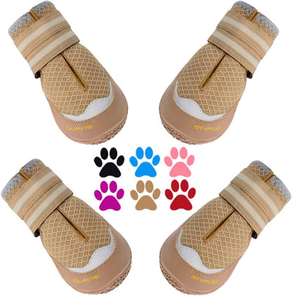 QUMY 4PCS Dog Boots for Large Dogs, Medium Dog Shoes & Paw Protectors for Hot Pavement, Summer Heat Protection, Mesh Breathable Nonslip Dog Booties for Hardfloors, Walking Running Hiking Black Size 6