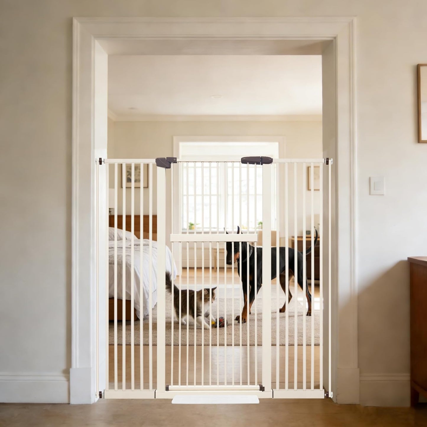 Lumizone Extra Tall Cat Gate 61.02" High Pressure Mounted Extra Wide 30.12"-34.05" (17Sizes) 1.37" Gap No Drilling Auto-Close Tall Pet Gate for Dogs (Black, 30.12"-34.05" W)