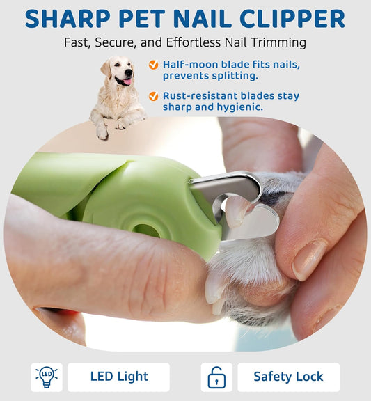 Pet Nail Clipper with Light for Cats & Small Dogs Puppies, Ultra Bright LED to Illuminate Nail Bloodline to Avoid Over Cutting, Extra-Sharp and Durable Cat Claw Trimmer with Nail File (Green)