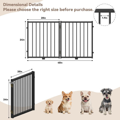 SNUOWU Full Metal Freestanding Dog Gate with Door, 32''Height Foldable Pet Dog Fence for Indoor & Outdoor, 4 Panels Extra Wide Free Standing TallDog Gates for Doorways,House,Stairs,Porch,Deck,Yard