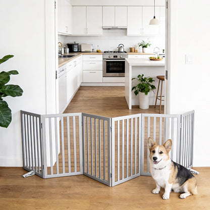 Dog Gate Indoor, Freestanding Dog Fence for The House, Doorways, Hallways,or Stairs,Pet Gate Foldable Wooden,Expandable 24" Height 3 Panels,White