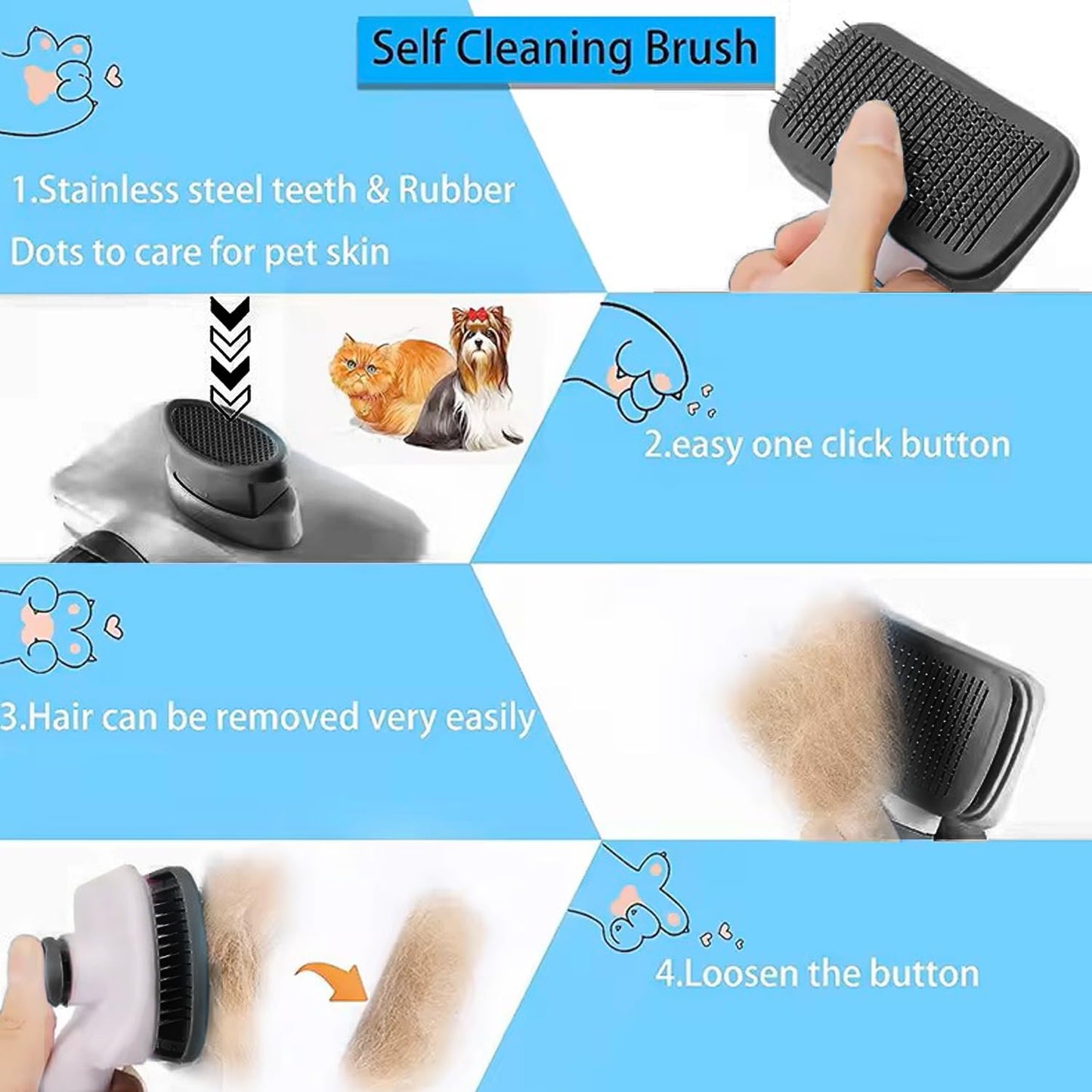 Self-Cleaning Slicker Brush, Dog Cat Bunny Pet Grooming Shedding Brush, Easy to Remove Loose Undercoat, Pet Massaging Tool Suitable for Pets with Long or Short Hair (Black)