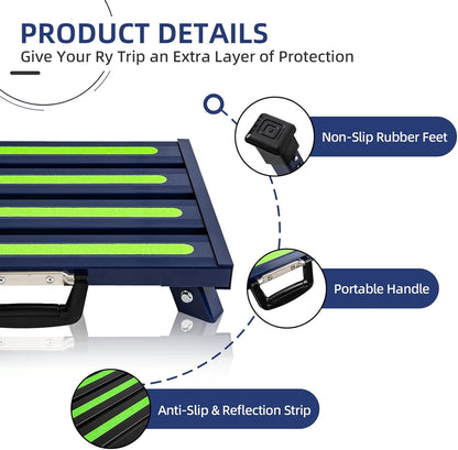 Aluminum RV Steps, 4-Level Adjustable Folding Step Stool with Non-Slip Rubber Feet, Non-Slip Fluorescent Strip Platform Rv Accessories, Supports Up to 1000 lbs - Black