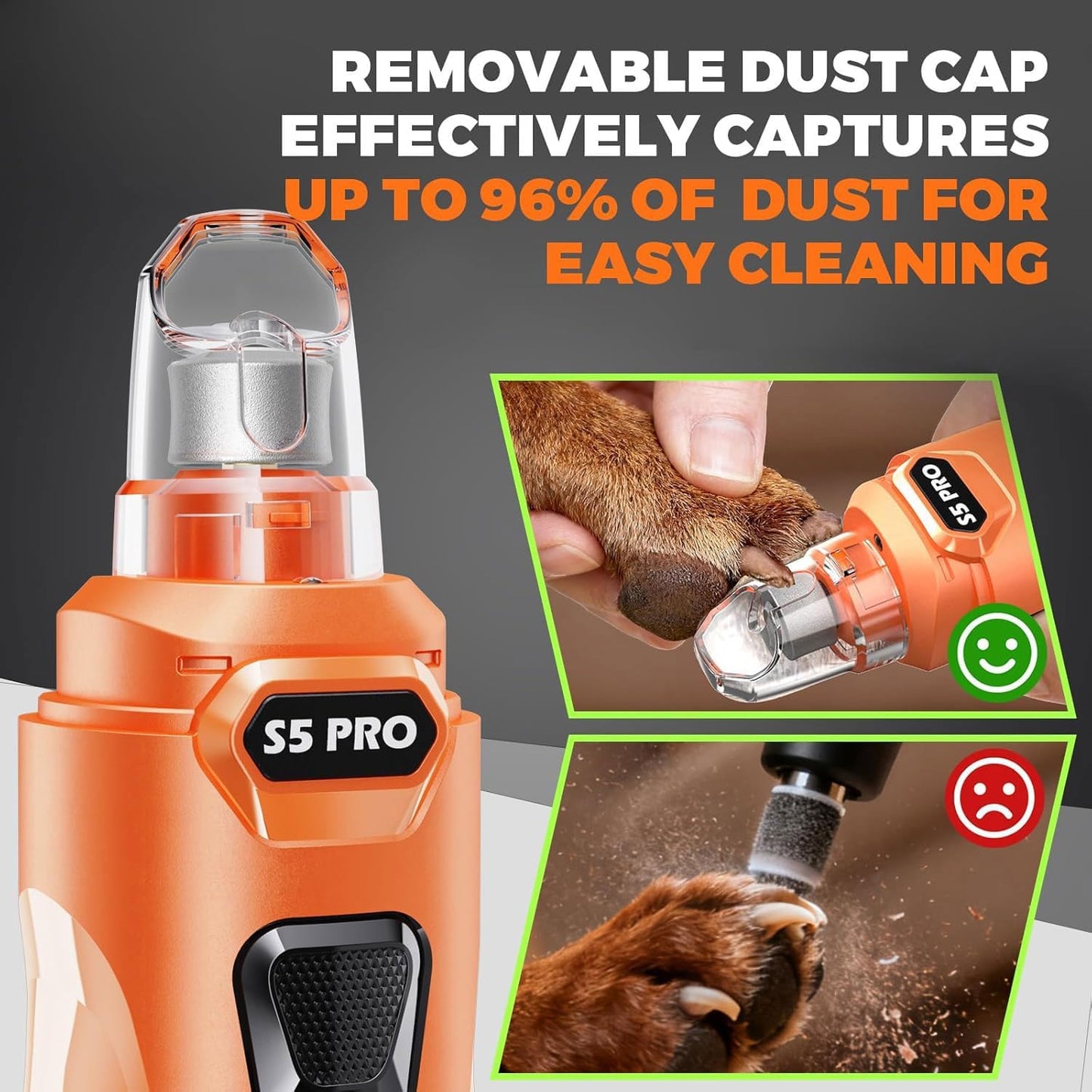 Whisper Quiet Dog Nail Grinder with 4 LED Lights, Safe & Stress-Free for Sensitive Dogs Cats of All Breeds & Sizes, 3 Grinding Bits, 3-Speed, Pet Nail Trimmers, Rechargeable Painless Grooming Kit