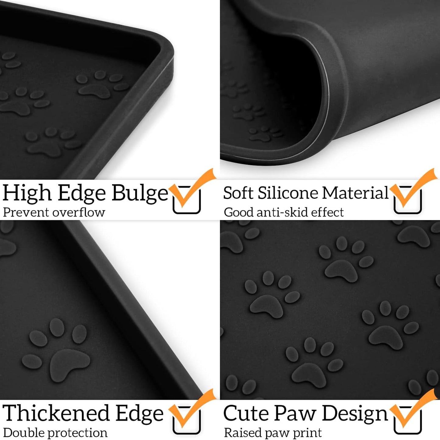 Ptlom Pet Placemat for Dog and Cat, Mat for Prevent Food and Water Overflow, Suitable for Small, Medium and Big Pet, 18" 12", Grey, Silicone